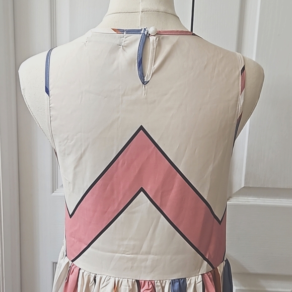 Chic Color Block Striped Printed Sleeveless Maxi A-Line Dress Size Small - Picture 7 of 11